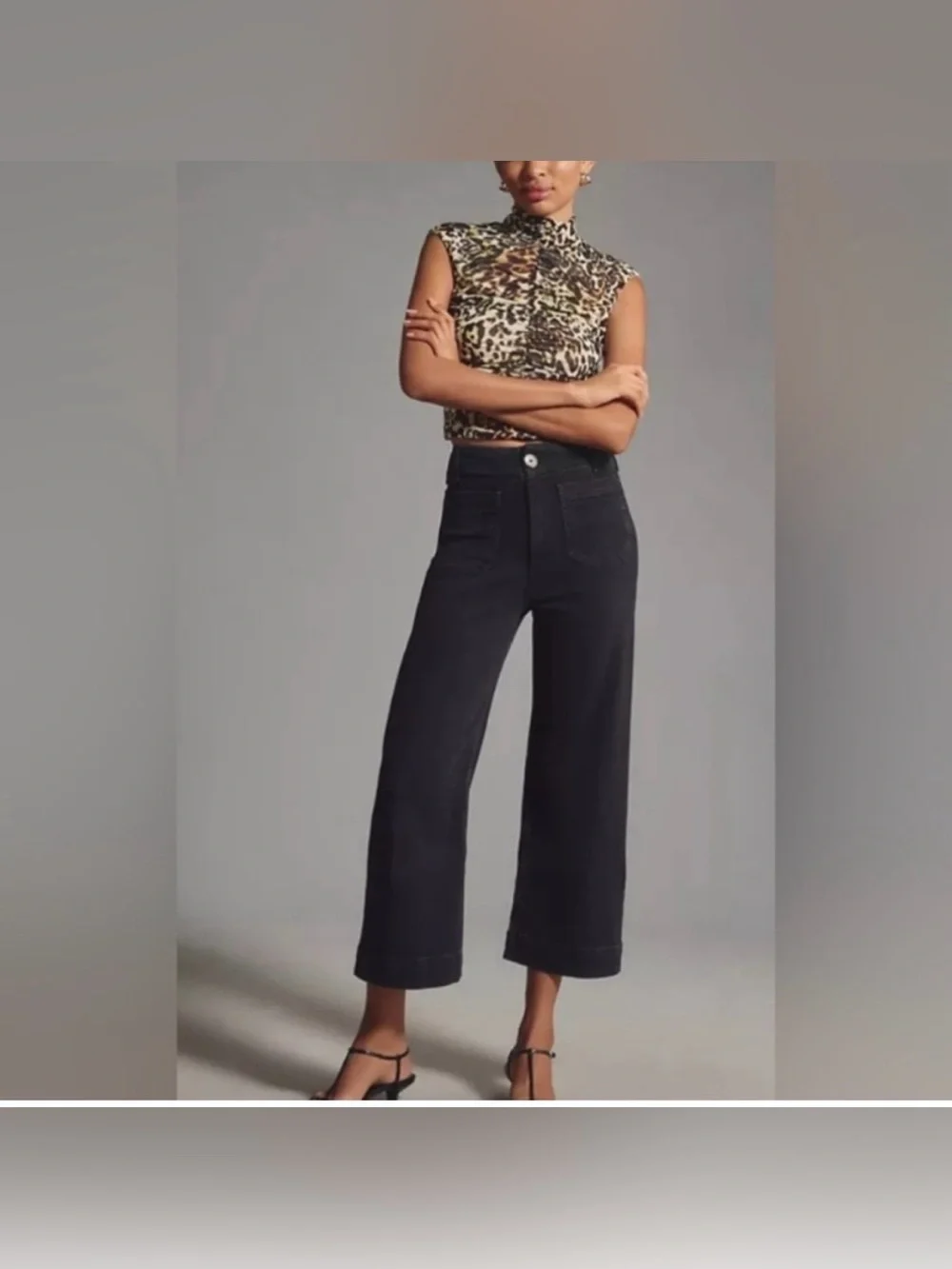 Anthropologie Pilcro the skipper high rise wide leg crop jeans black wash sz 26 - Picture 1 of 7
